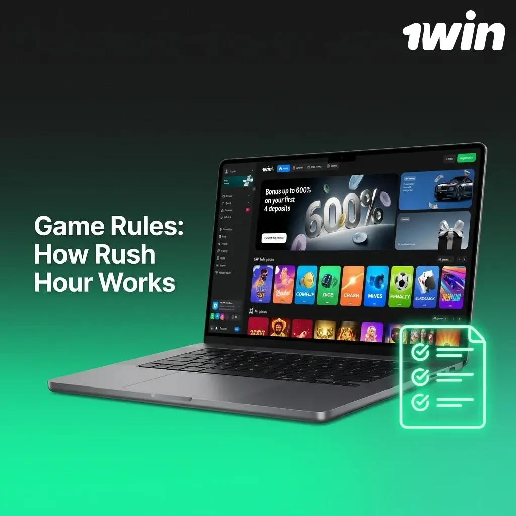 Rush Hour crash game rules showing rising multiplier gameplay with cash out button and bet limits from INR 10 to 1,00,000