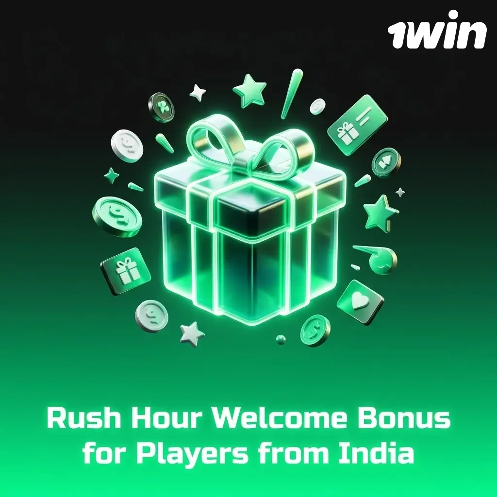 1win Rush Hour welcome bonus India up to 500% across 4 deposits with free spins minimum INR 500