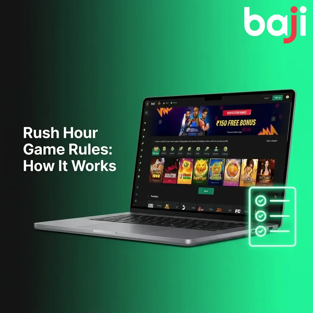 Rush Hour game rules showing traffic multiplier rising from 1x with crash mechanic and bet range 10–10,000 INR