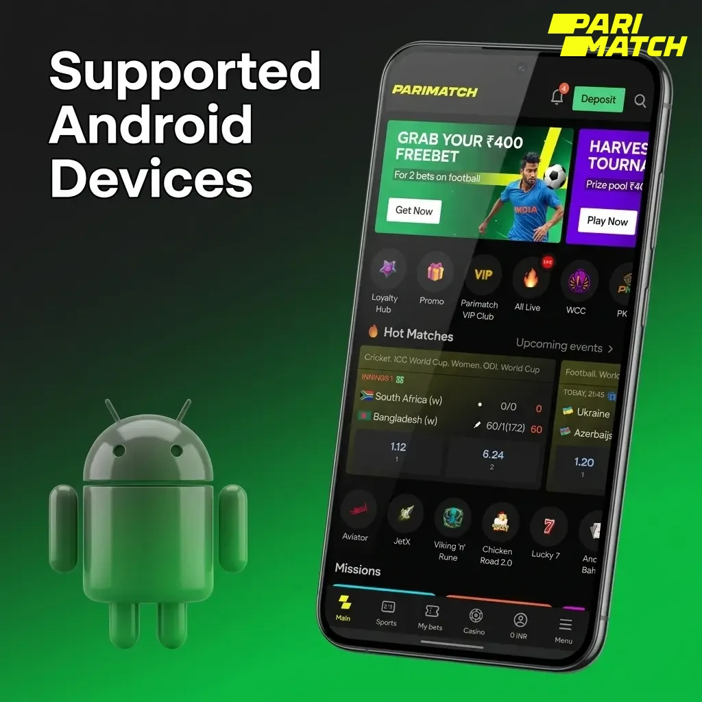 Supported Android devices for Parimatch Rush Hour app across budget, mid-range, and flagship segments