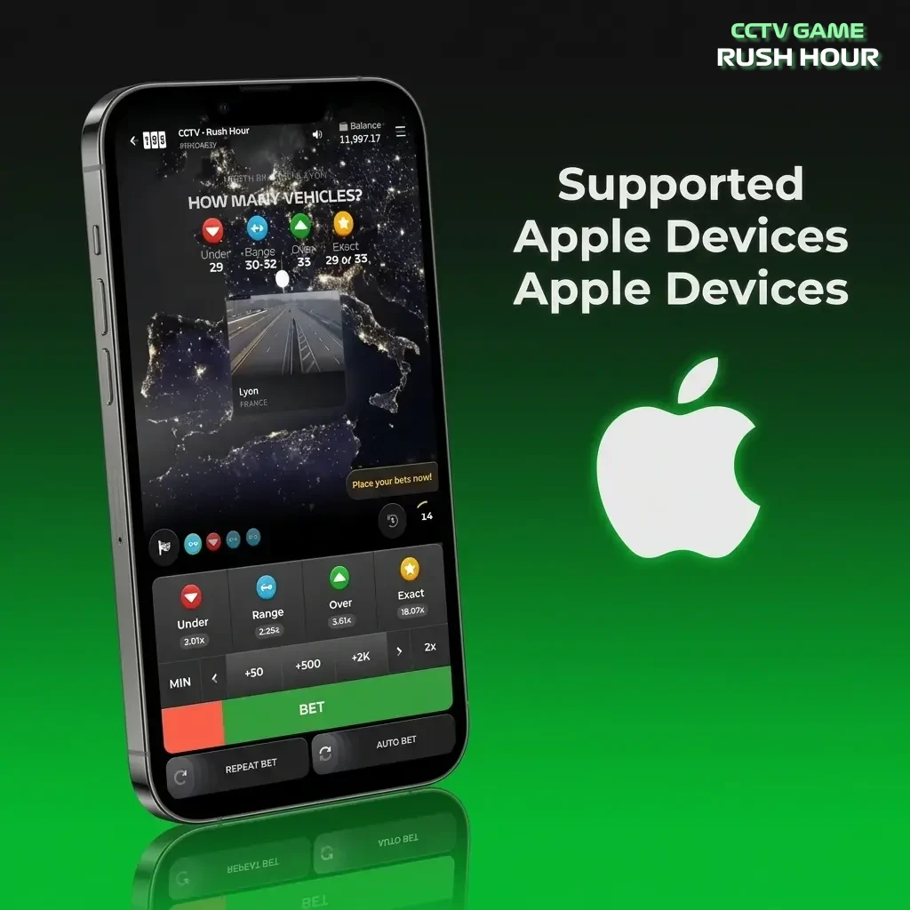 List of supported Apple devices for Rush Hour app including iPhone SE, iPhone 12 to 15 series, and iPad running iOS 12 or later