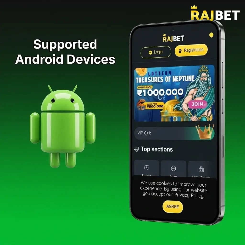 Supported Android devices for RajBet Rush Hour app across budget, mid-range, and flagship segments from 2020 to 2026