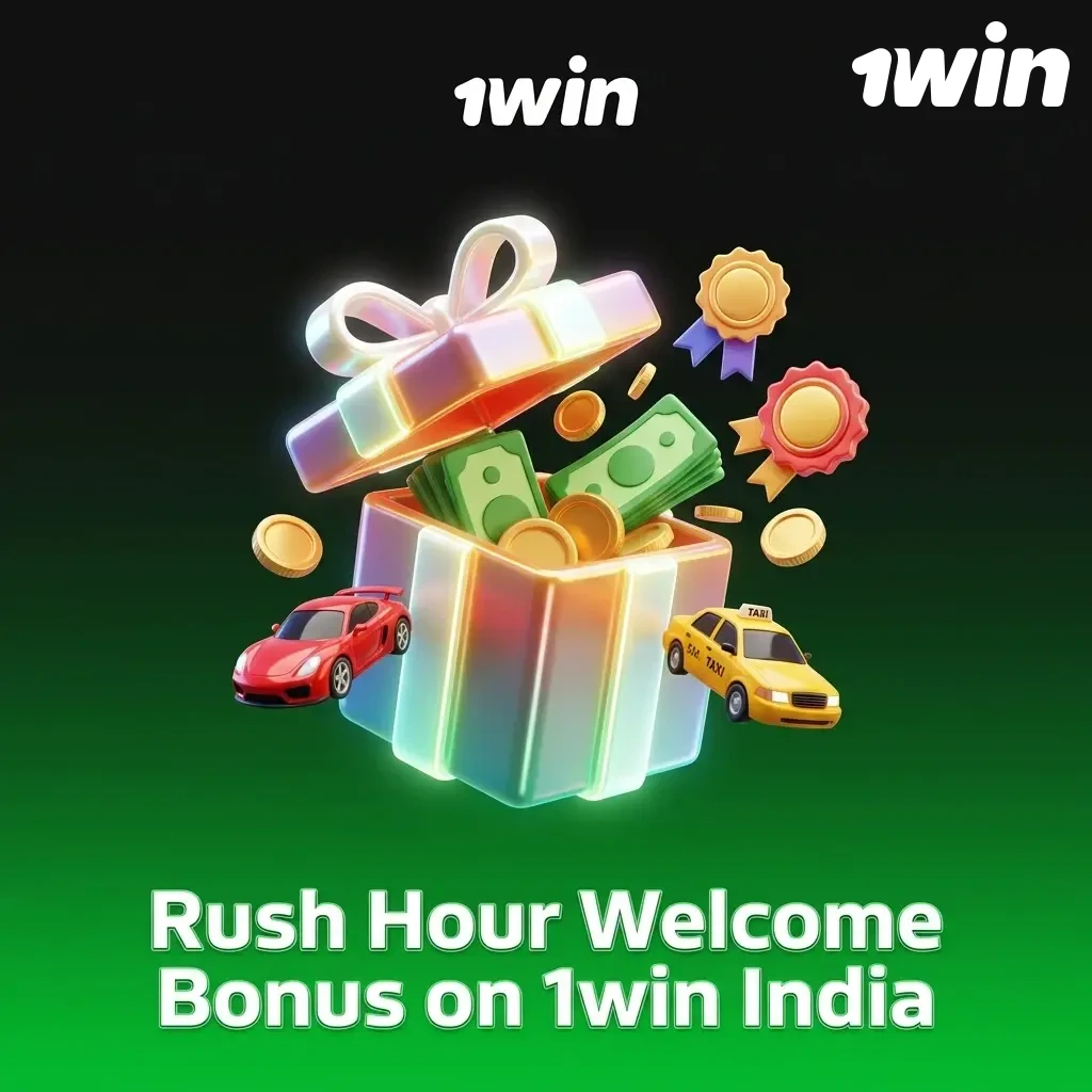 1win India Rush Hour Welcome Bonus up to 500% across 4 deposits with free spins, min INR 300, 30x wagering