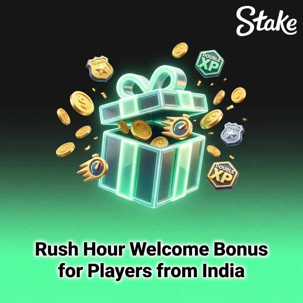 Stake.com Rush Hour welcome bonus for India players with USD 75,000 weekly raffle and UPI deposits