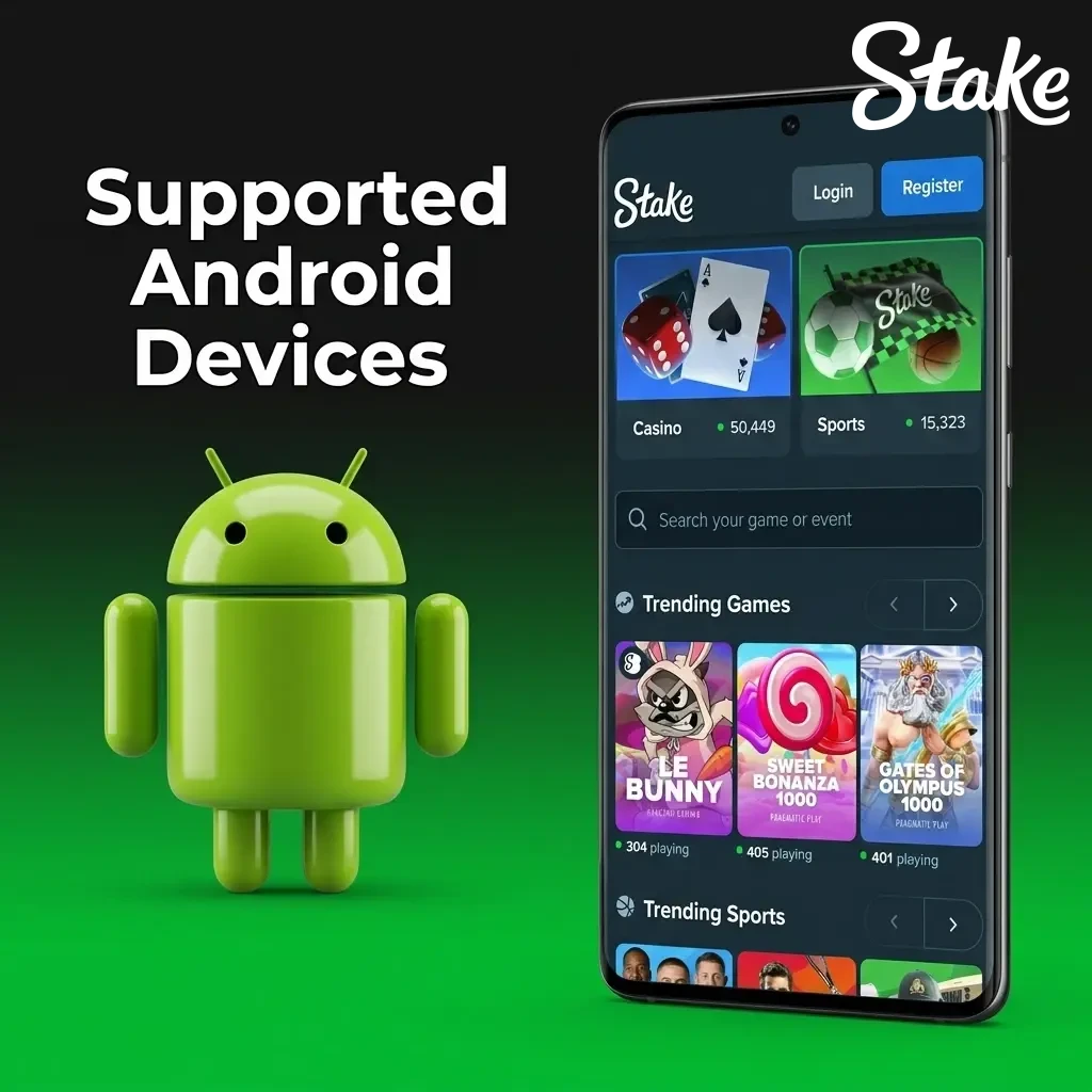 Supported Android devices for Stake.com Rush Hour app from budget to flagship models tested between 2020 and 2026