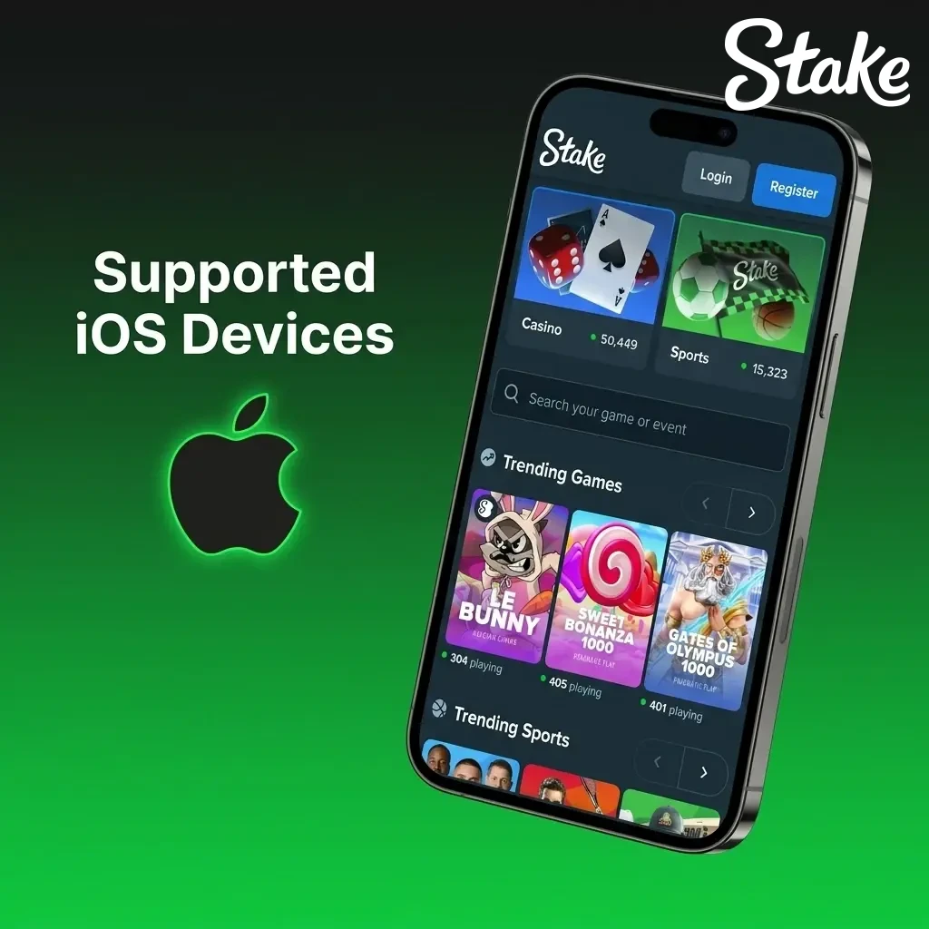 Supported iOS devices for Stake.com Rush Hour app including iPhone SE to iPhone 15 Pro and iPad models running iOS 12 or later