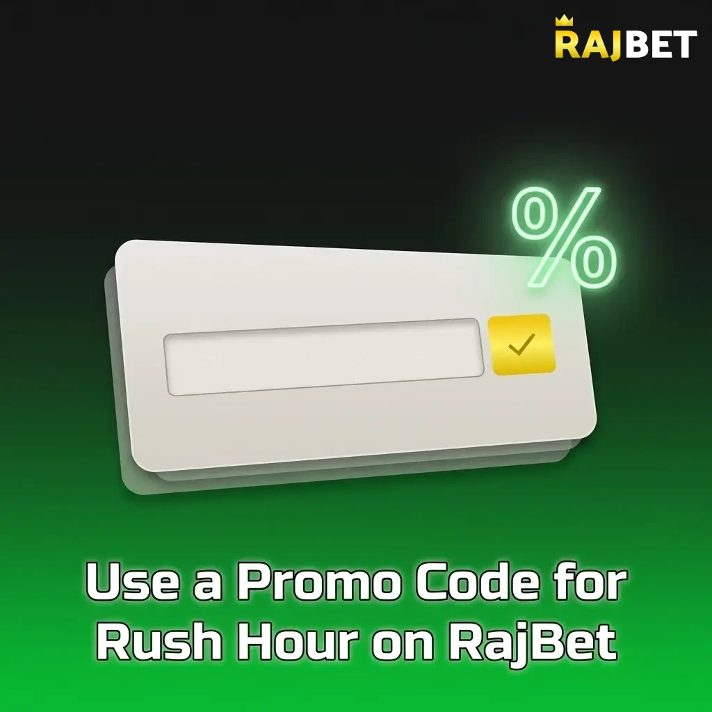 RajBet app showing promo code entry field for Rush Hour bonus in the Promotions section